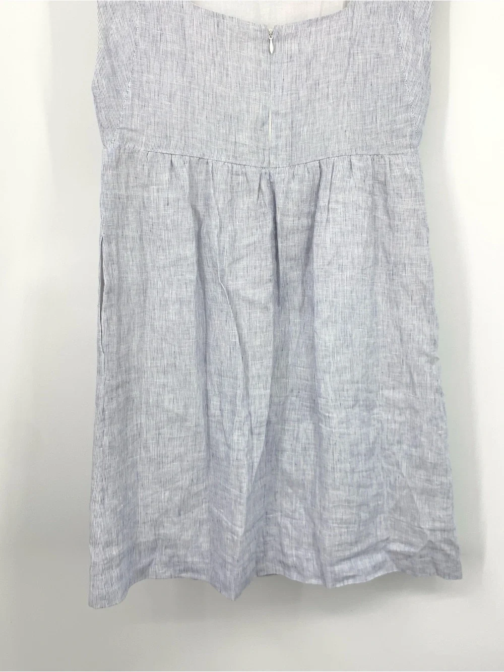 J Crew Women Size 8 Medium Dress Blue White Stripe Yellow Embroidery Tank Linen